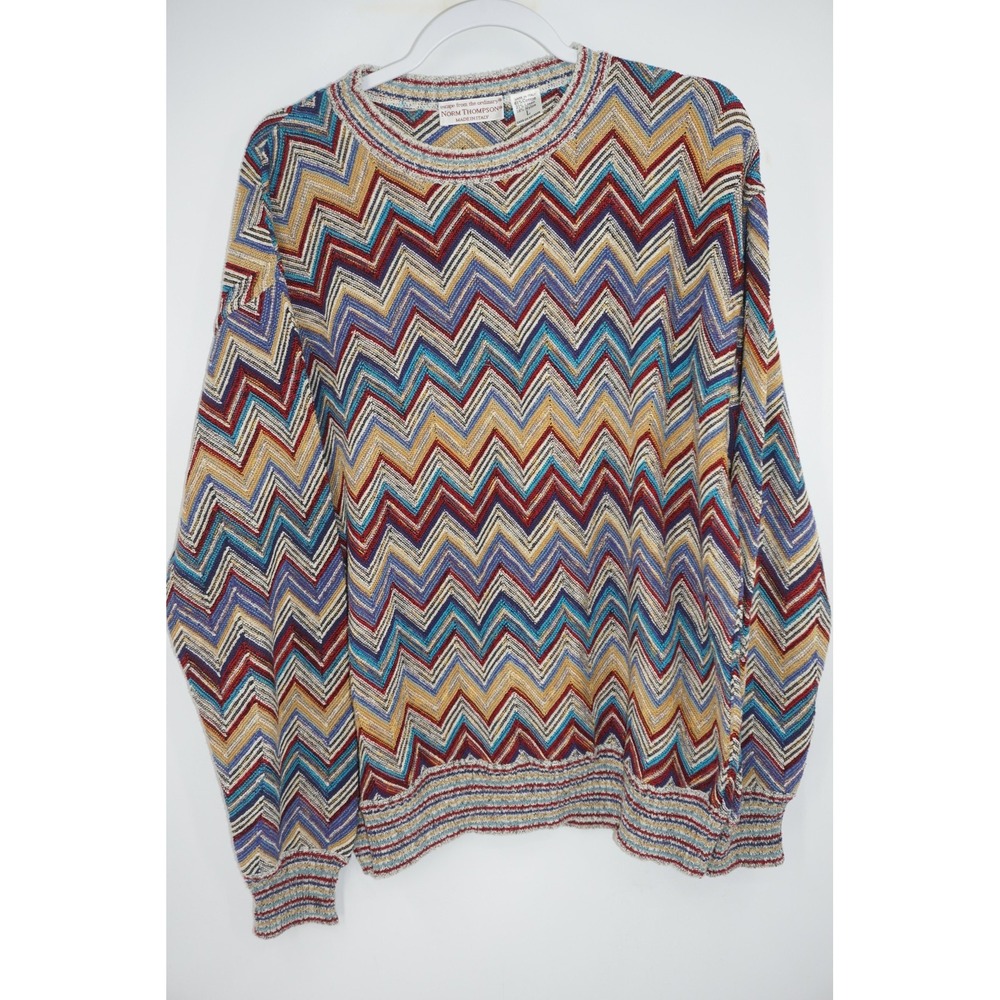 Norm Thompson Sweater Mens Large Multicolor Chevron Zigzag Knit Made‎ Italy